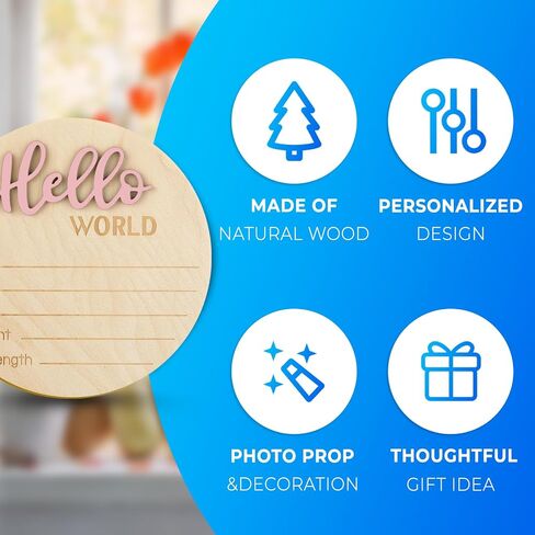 Wooden Baby Announcement Sign, 5.9 Inch Hello World Newborn Welcome Sign Birth Baby Name Plaques for Photo Props (black) in Saudi Arabia