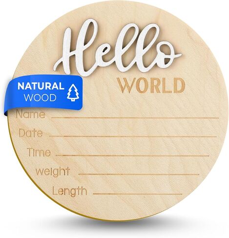 Wooden Baby Announcement Sign, 5.9 Inch Hello World Newborn Welcome Sign Birth Baby Name Plaques for Photo Props (black) in Saudi Arabia