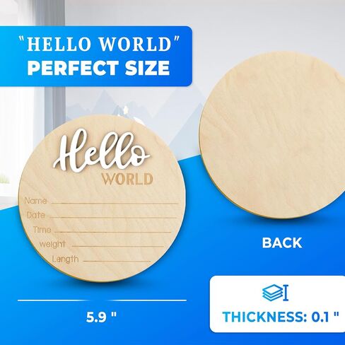 Wooden Baby Announcement Sign, 5.9 Inch Hello World Newborn Welcome Sign Birth Baby Name Plaques for Photo Props (black) in Saudi Arabia