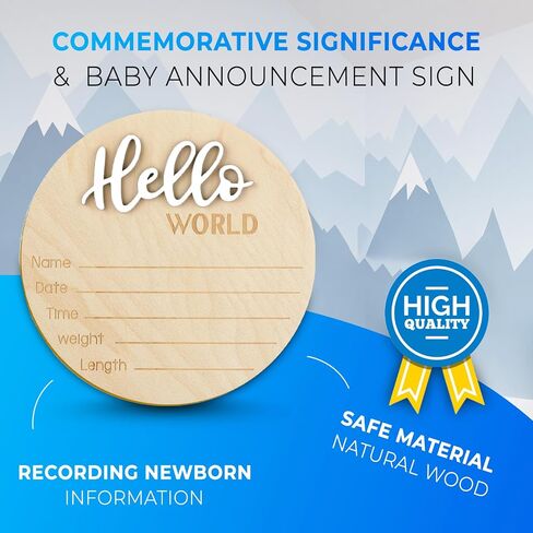 Wooden Baby Announcement Sign, 5.9 Inch Hello World Newborn Welcome Sign Birth Baby Name Plaques for Photo Props (black) in Saudi Arabia