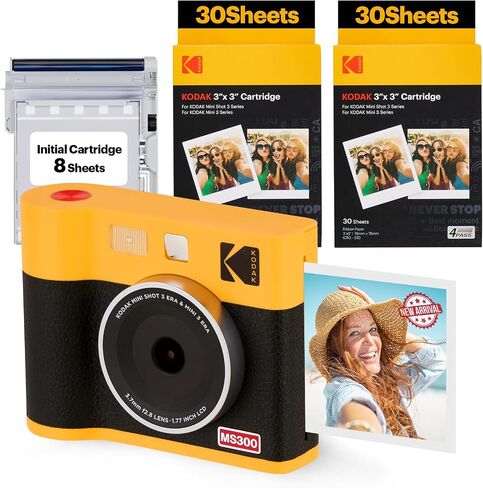 KODAK Mini Shot 2 ERA 2x3 Instant Camera, Photo Printer, 8 Sheets, Black | Bluetooth, iPhone & Android Smartphone Compatible, 13MP Camera, Retake Before Printing, Water, Fingerprint & Fade Resistant in Saudi Arabia