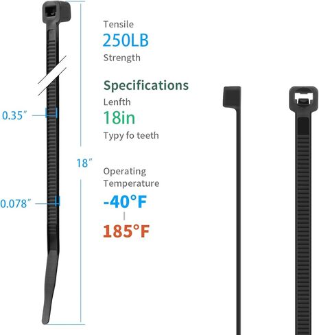 24 inch Black Zip Ties Heavy Duty Double Sided Toothed 100 Pack, 250 LBS Ultra Strong Plastic Wire Ties, Large Cable Ties Extra Long Tie Wraps, Indoor and Outdoor UV Resistant in Kuwait