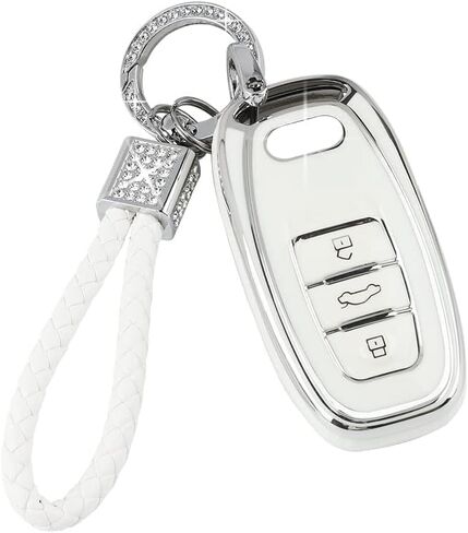 PIFOOG White Key Fob Cover for Jeep Grand Cherokee Compass Renegade Accessories TPU Soft Car Keys Case Shell Protector Bling Keychain 5 Buttons Girly Women Cute in Kuwait