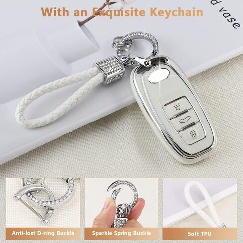 PIFOOG White Key Fob Cover for Jeep Grand Cherokee Compass Renegade Accessories TPU Soft Car Keys Case Shell Protector Bling Keychain 5 Buttons Girly Women Cute in Kuwait