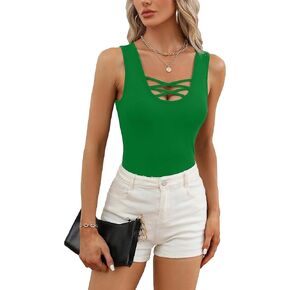 SweatyRocks Women's Criss Cross Slim Fit Tank Tops Sleeveless Scoop Neck Vest Top in Saudi Arabia
