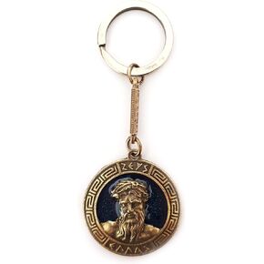 Key Ring Ancient Coin Zeus Shield God Zeus Keychain Blue