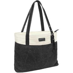 MOSISO Laptop Tote Bag, 15.6 inch Splice Canvas Laptop Bag for Women Men, 15 inch Durable and Lightweight Business Office Work Travel Shoulder Computer Bag with Front 2 Hidden Pockets, Black