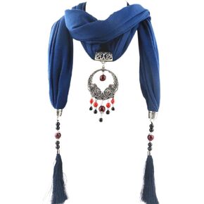 Women's Scarf Necklace Alloy Pendant Cotton and Linen Accessory Bohemia Tassel Scarves(sc007)