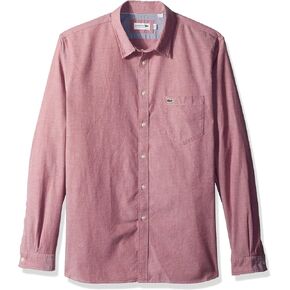 Lacoste Men's Long Sleeve Button Down with Pocket Oxford Solid Regular Fit, Turkey Red/White, Small in Saudi Arabia