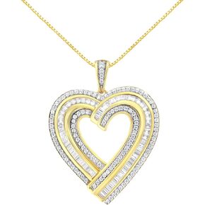 1 3/8 Cttw Baguette Diamond Composite Heart 18" Inch Pendant (I-J Color, I1-I2 Clarity) - Choice of Metal Color