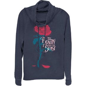 Fifth Sun Disney Beauty and The Beast Live Action Logo Rose Women's Cowl Neck Long Sleeve Knit Top