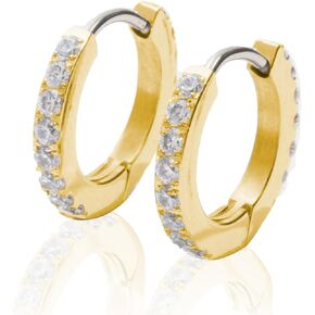 | Hypoallergenic Earrings | Titanium Date Night Small Hoop Earrings | Gold Crystal Detail | Titanium Gold Hoop Earrings | Gold Hoops for Women, Sensitive Ears, Trendy Womens Earring Set