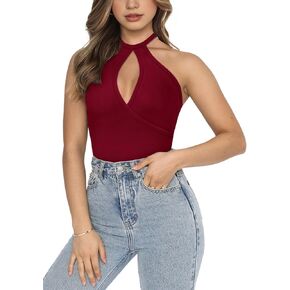 بلوزة Ekaliy للسيدات بدون أكمام وفتحة رقبة دائرية وفتحة أمامية كاجوال وبدلة ضيقة ملابس النادي in Kuwait