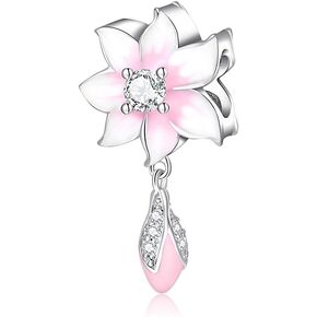 Flowers Charms Bead 925 Sterling Silver Rose Charm Orchid, Lotus Bead Love Charm Valentine's Day Beads Flower Charm fit Women Pandora Style Charms Flower Bracelet & Necklace Flower