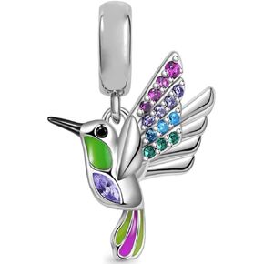 Colourful Hummingbird Dangle Charm Fit Women Bracelet Necklaces Fashion Gifts 925 Sterling Silver DIY Jewelry