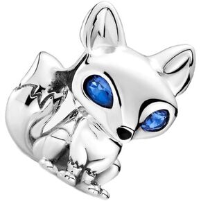 ZURWTCH Blue Zircon Eyed Fox Charm Fit Women Bracelet Necklaces Fashion Gifts 925 Sterling Silver DIY Jewelry