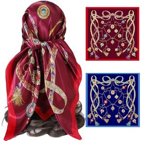 WUZININGLE 35"×35" Silk Like Head Scarf, 2/3 Pcs Large Silk Feeling Neck Scarf, Like Silk Scarf for Hair Wrapping at Night