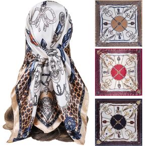 WUZININGLE 35"×35" Silk Like Head Scarf, 2/3 Pcs Large Silk Feeling Neck Scarf, Like Silk Scarf for Hair Wrapping at Night in Kuwait