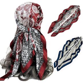 WUZININGLE 35"×35" Silk Like Head Scarf, 2/3 Pcs Large Silk Feeling Neck Scarf, Like Silk Scarf for Hair Wrapping at Night