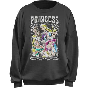 Disney Women's Junior's Retro Princess Oversized Fleece, Charcoal, Small