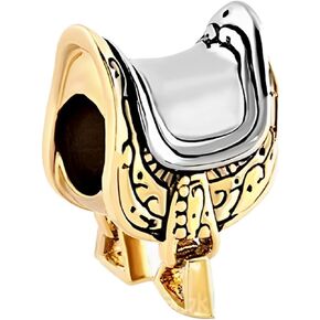 Gold Tone Horseshoe Equestrian Saddle Riding Bead Charms Compatible with Pandora Bracelets Birthday Jewelry Gifts for Women