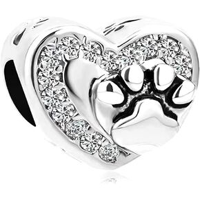 KunBead Women Girls Love Heart Dog Paw Bead Charms Compatible with Pandora Bracelets