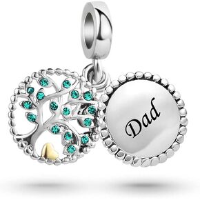KunBead Family Tree Heart Dangle Birthday Charms Compatible with Pandora Bracelet for Mom Grandma Auntie Daughter Sister Nana Granddaughter Wife