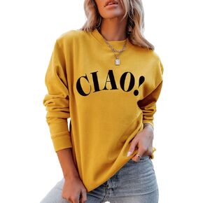 QYZ-Top Ciao Italian Hello Pullover - Womens Casual Long Sleeve Letter Italian Goodbye Graphic Sweatshirt Tops
