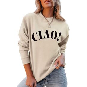 QYZ-Top Ciao Italian Hello Pullover - Womens Casual Long Sleeve Letter Italian Goodbye Graphic Sweatshirt Tops in Kuwait