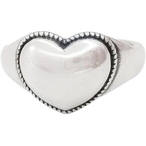 Vintage Chunky Heart Chain Ring for Women Girls Silver Plated Wide Statement Adjustable Layered Curb Chains Open Band Knuckle Tail Finger Rings Comfort Fit Retro Dainty Jewelry Gift