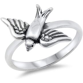 Oxidized Sparrow Bird Nature Animal Ring New 925 Sterling Silver Band Sizes 4-10