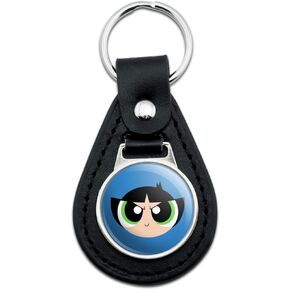 GRAPHICS & MORE Black Leather Powerpuff Girls Buttercup Head Keychain