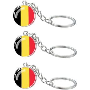 LLBFHH 3 Pcs Belgium Flag Key Chain,Cool Keychain for Car Keys, Stainless Steel Keyrings & Keychains,Used for Home Decoration, Jewelry Hanging Decorations.