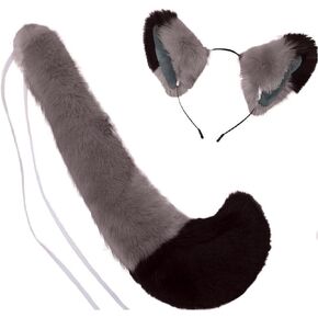 Focupaja Faux Fur Tail and Ears Anime Ears Tail Wolf Fox Cat Ears and Tail Set