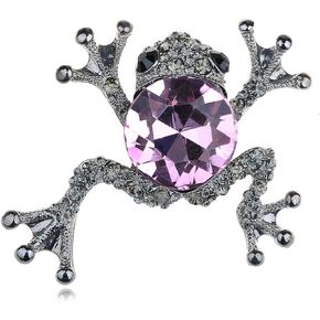 Alilang Silvery Tone Clear Crystal Colored Rhinestones Frog Toad Brooch Pin