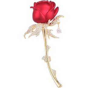 Rose Flowers Brooches Pins Women's Fashion Crystal Pins Tulip Brooch Alloy Rhinestone Leaf Brooch