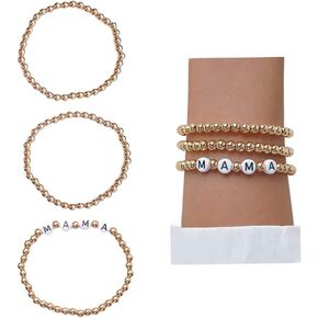 Mom Gifts from Daughter Son Mama Beaded Bracelets for Women Mum Mothers Day Presents for Mom Birthday Christmas Gifts for Mother Layered Bracelets Set 3 Pcs