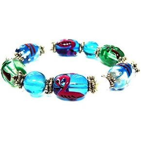 Linpeng Stretch Bracelet Hand Painted Glass Beads Beads size 13x18mm Bracelet Length 7.5" 1PC