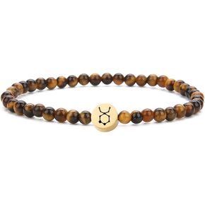 4MM Mini Gemstone Energy Star Sign Constellation Bracelet with 18K Gold Plated Charm Zodiac Bracelet for Women