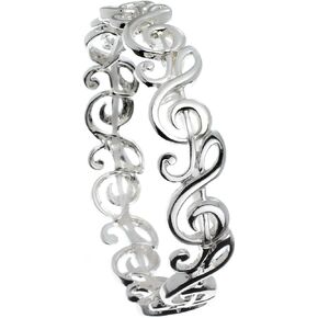 PammyJ Music Jewelry - Silvertone Music Theme Treble Clef Stretch Bracelet in Kuwait