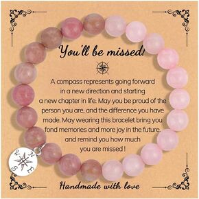 Retirement Gifts For Women, Coworker Farewell Friendship Beaded Natural Stone Compass Inspirational Bracelets Men Dainty Jewelry