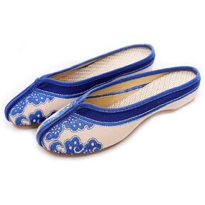 Unpafcxddyig Women's Embroidered Flats Backless Shoes Household Chinese Style Casual Slippers