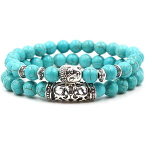 Women Meditation Turquoise Bracelets for Men Vintage Beads Stretch Bracelet Gift for Friendship Lover Couple Wife Husband Birthday in Kuwait