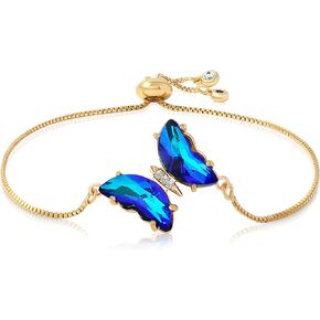 BONJOULRY Butterfly Crystal Necklace for Women Teen Girls: 14K Gold Stainless Steel Butterfies Birthston Pendant Choker Necklaces Aesthetic Valentines Day Gifts for Her