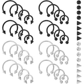 Yolev 32Pcs 16G Septum Nose Rings Stainless Steel Horseshoe Piercing Jewelry Surgical Steel Nose Septum Horseshoe Hoop Earrings Eyebrow for Women Men