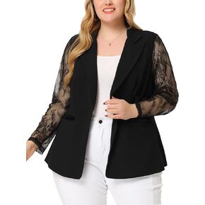 Agnes Orinda Plus Size Blazer for Women Work Jacket Notch Lapel Lace Front Blazers Jackets