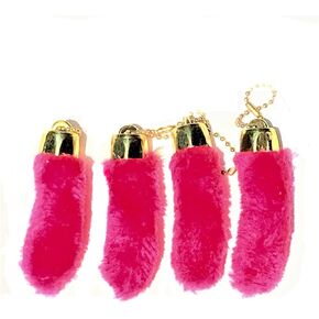 Dangerous Threads Artificial Pink Rabbit Rabbits Foot Keychain, 4 pieces