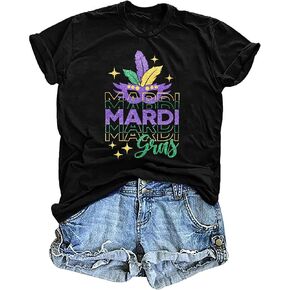Mardi Gras Shirts for Women Carnival Tshirt Funny Mardi Gras Masks Graphic New Orleans Parade Tops