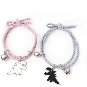 Fuqimanman2020 2PS Cute Dinosaur Couple Mutual Attraction Love Heart Matching Bracelets Set Stretch Braided Rope for Couple Lover Friendship Relationship Best Friend Back to School Jewelry