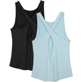 icyzone Workout Tank Tops for Women - Women's Open Back Yoga Tops, Athletic Running Tank, Gym Shirts(Pack of 2)